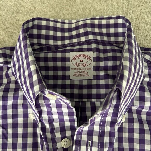 Brooks Brothers Original Polo Shirt Button Up Mens Medium Purple White Check - Picture 10 of 10